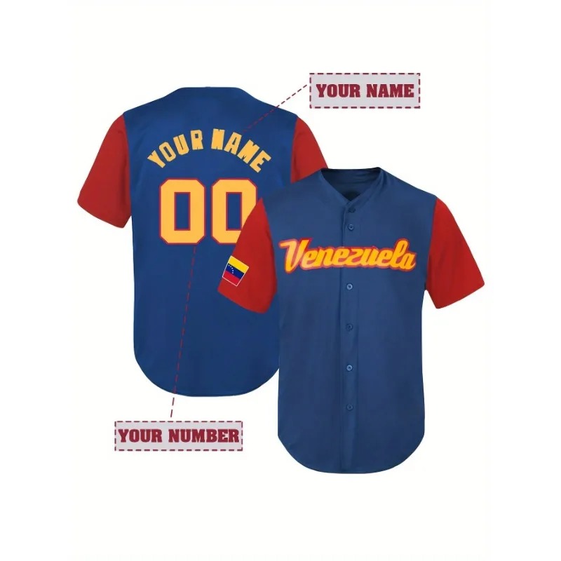 Embroidery Men Shirt - Custom Venezuela Baseball T-Shirt for Men