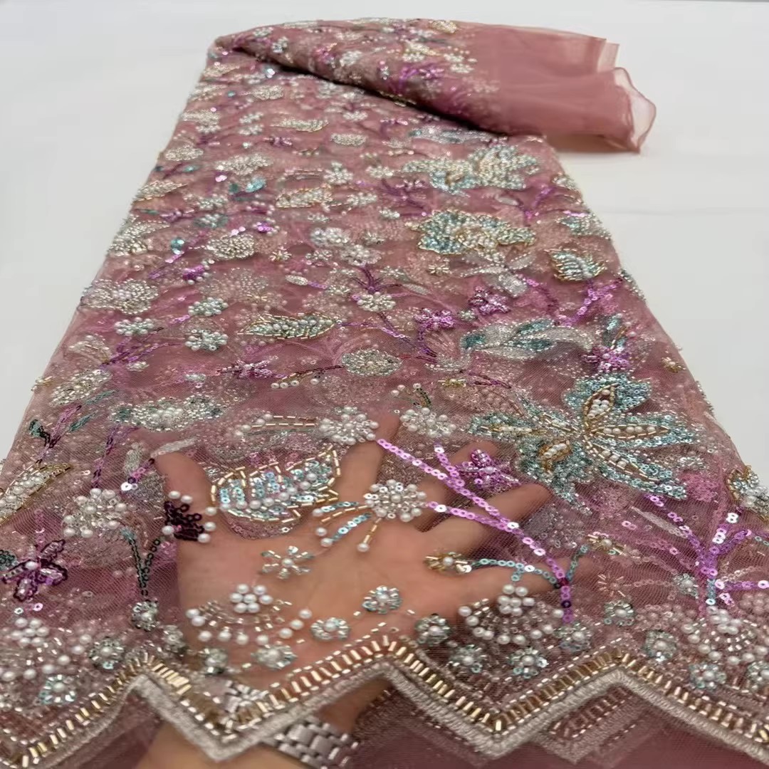 Embroidery Wedding - 5yard Sequin bead tube embroidery fabrics