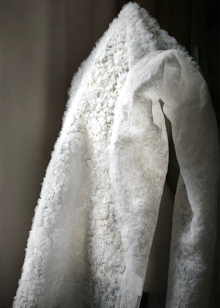 Embroidery Wedding - 1yard 3D texture micro transparent mesh