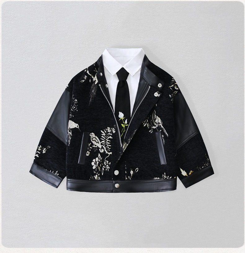 Embroidery Wedding - Gentleman Kids Embroidery Motorcycle Pu Leather