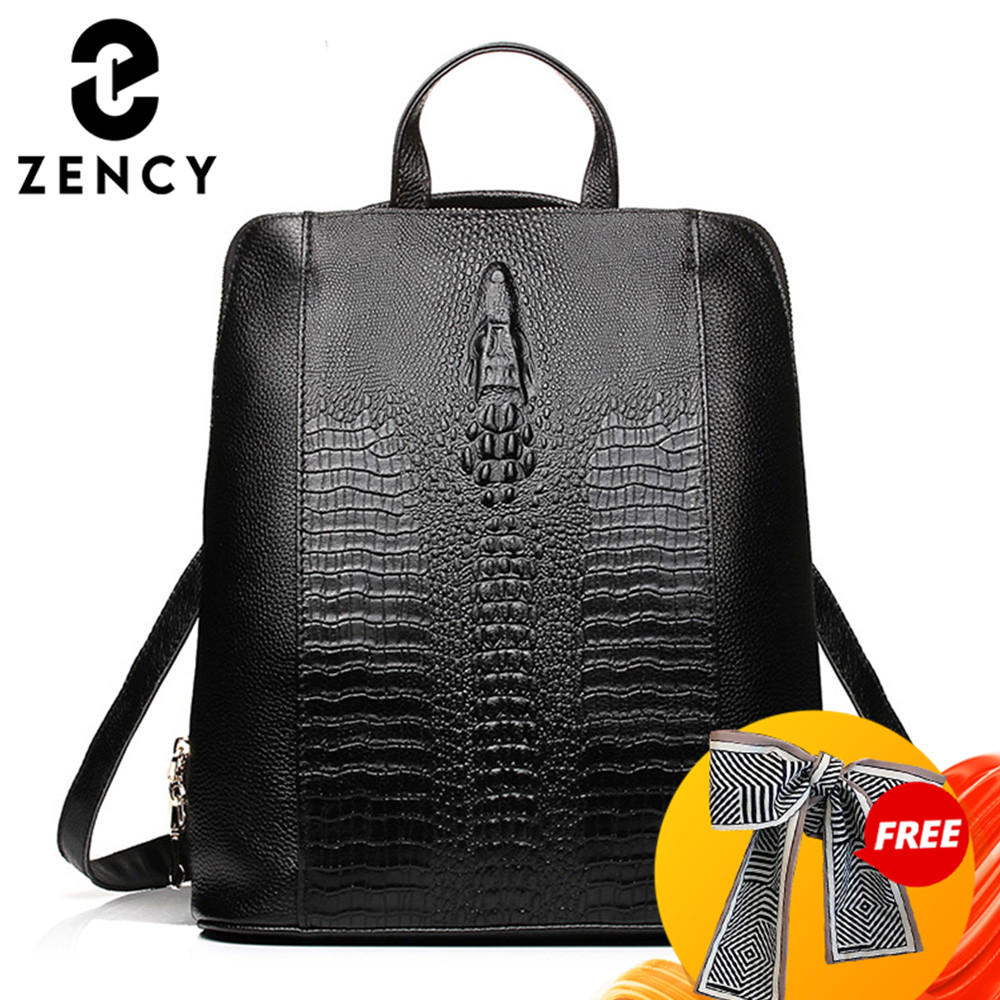 Embroidery On Leather - Zency Women's Crocodile Leather Backpack 100%