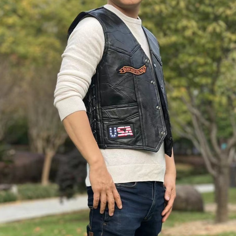 NEW Motorcycle Vests Men Cafe  - огляд і ціна Embroidery On Leather