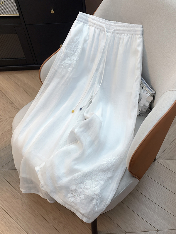 Elegant High Waist Wide Leg Pa - огляд і ціна Embroidery Effect