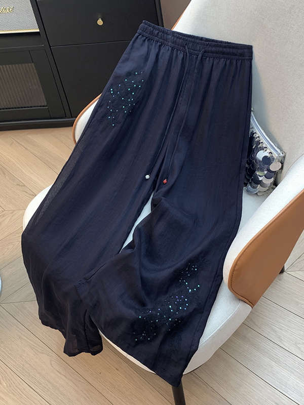 Elegant High Waist Wide Leg Pa - огляд і ціна Embroidery Effect