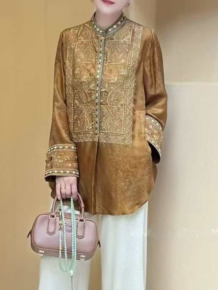 Summer Silk+Rayon Fabric New C - огляд і ціна Embroidery Men Shirt