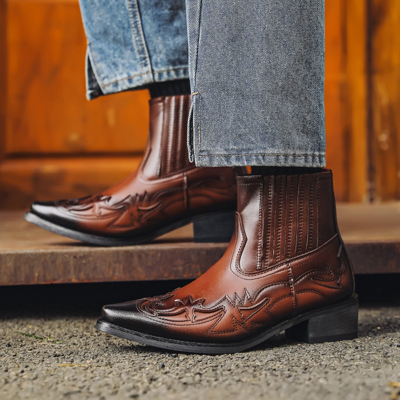 Mens Western Cowboy Boots Hand - огляд і ціна Embroidery On Leather