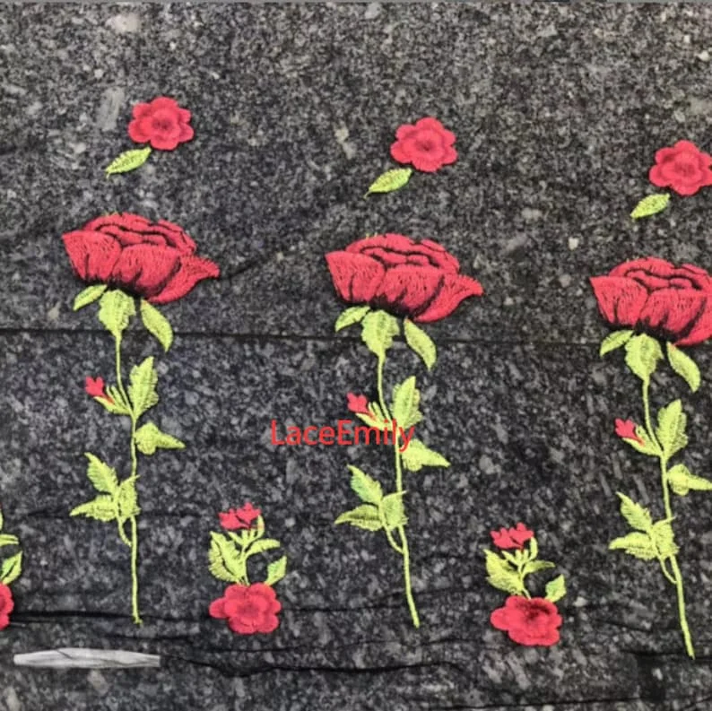 Red Rose Lace Fabric flower em - огляд і ціна Embroidery Rose