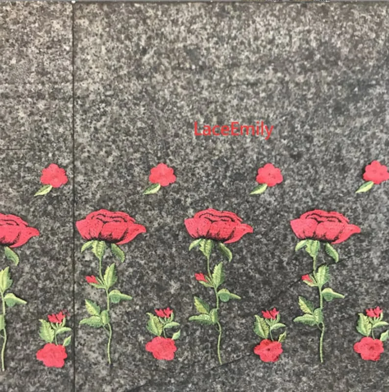 Red Rose Lace Fabric flower em - огляд і ціна Embroidery Rose