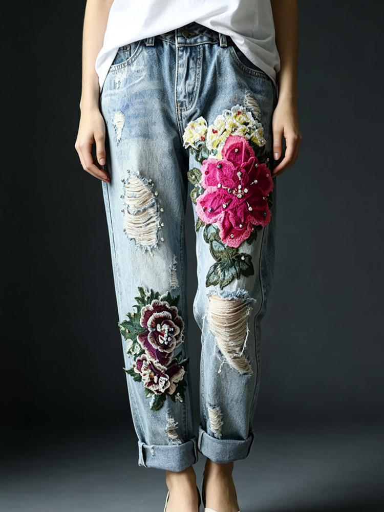Women's Vintage Distressed Jea - огляд і ціна Embroidery Effect