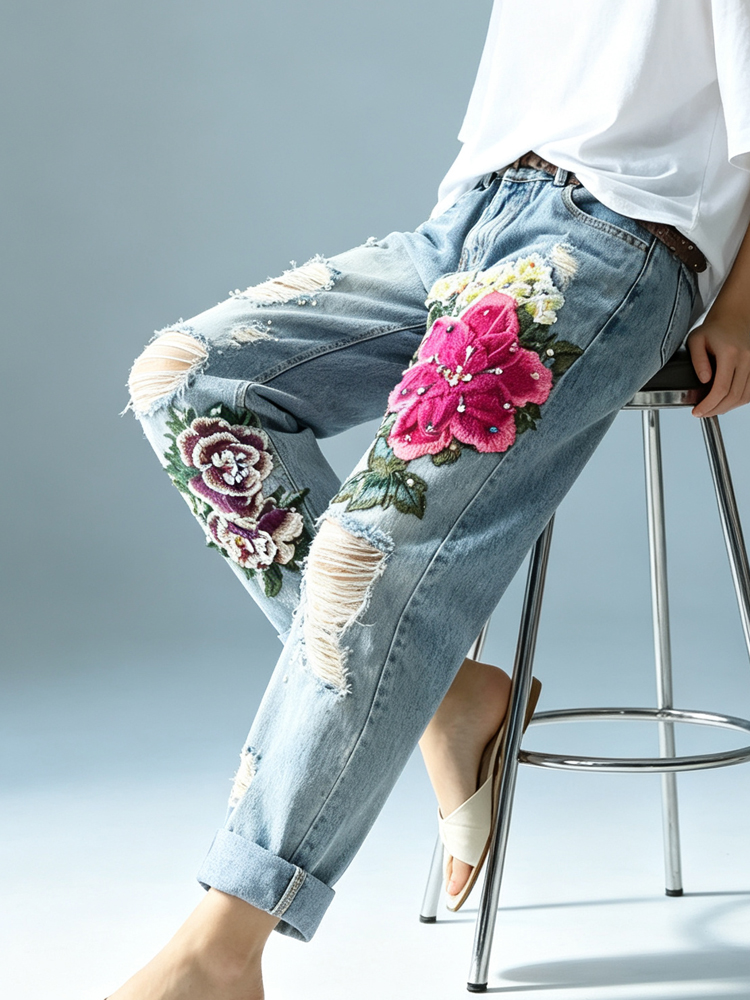 Women's Vintage Distressed Jea - огляд і ціна Embroidery Effect