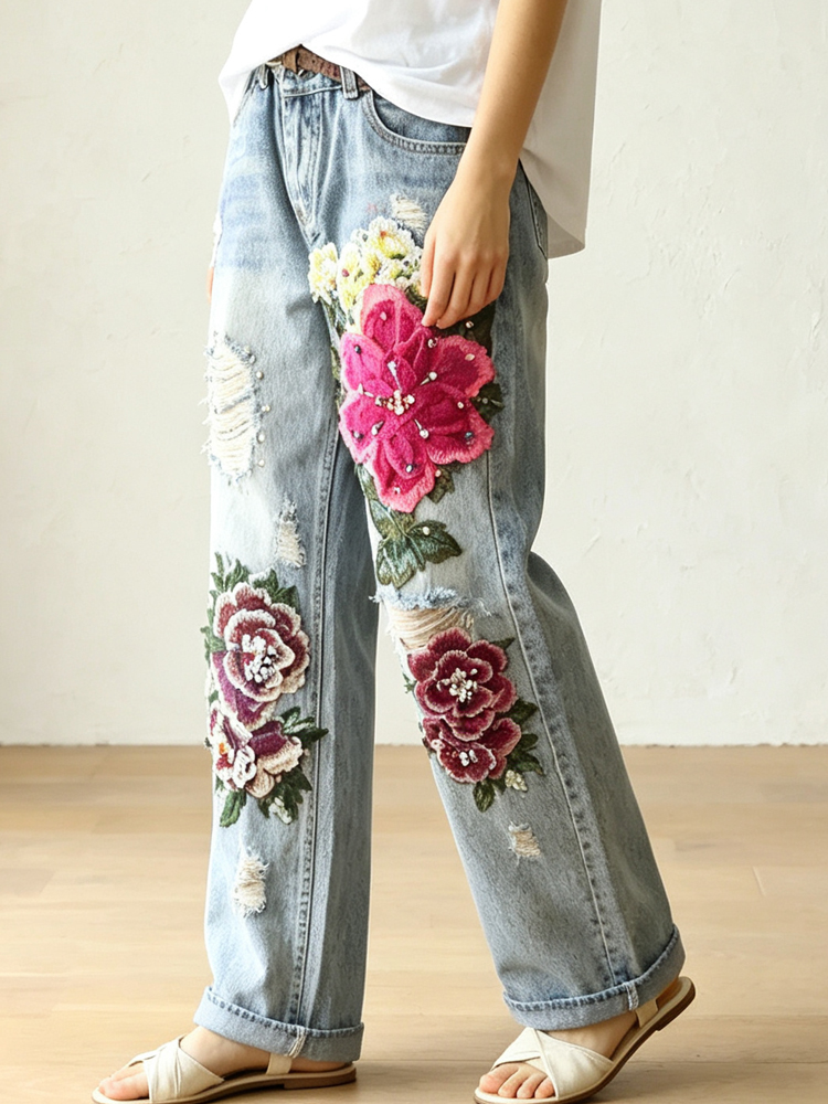 Women's Vintage Distressed Jea - огляд і ціна Embroidery Effect