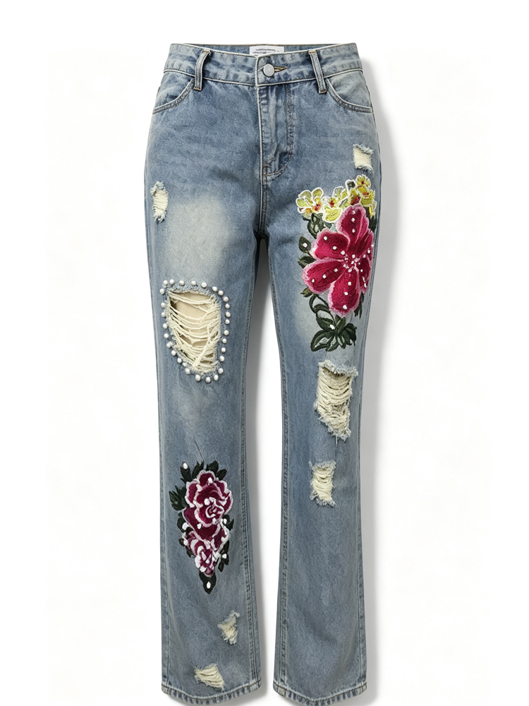 Women's Vintage Distressed Jea - огляд і ціна Embroidery Effect