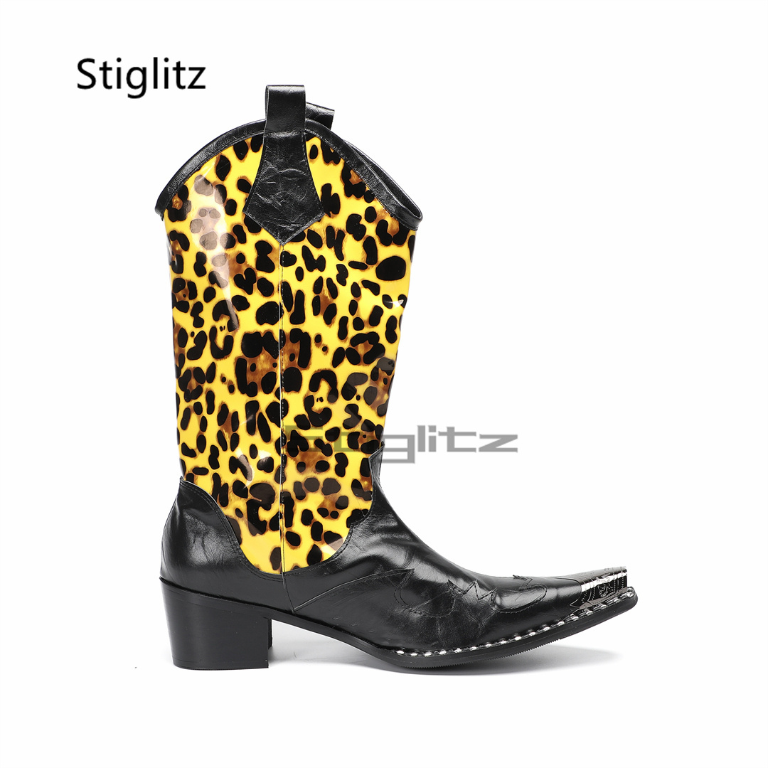 Men's Leopard Print Riding Boo - огляд і ціна Embroidery On Leather