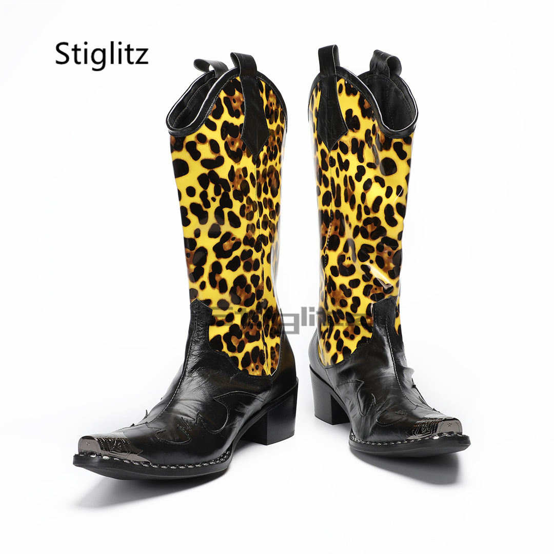Men's Leopard Print Riding Boo - огляд і ціна Embroidery On Leather