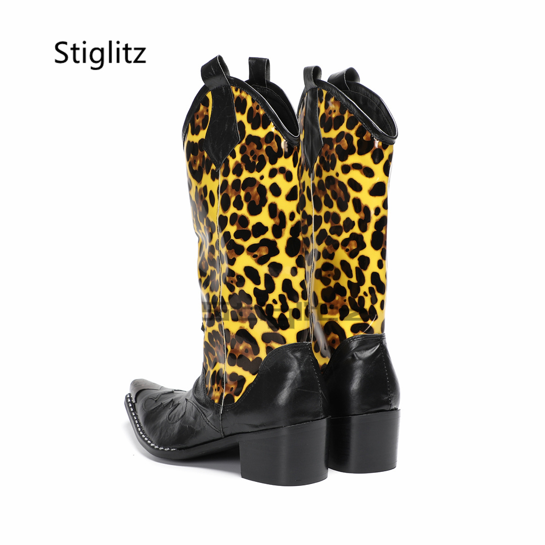 Men's Leopard Print Riding Boo - огляд і ціна Embroidery On Leather