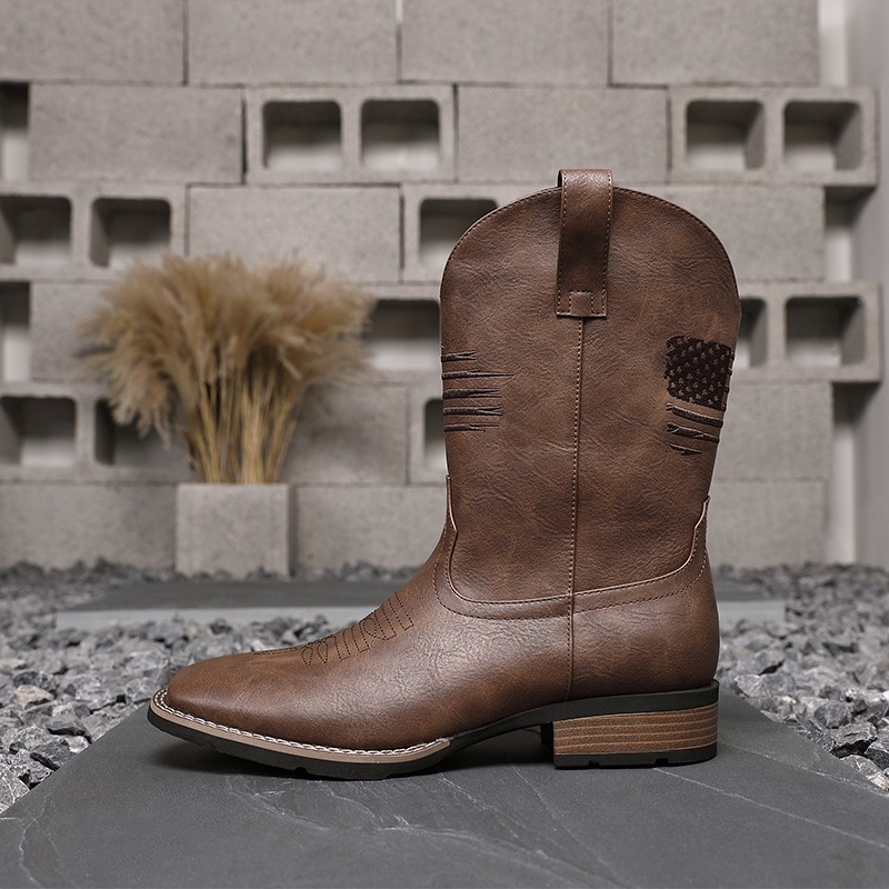 Men Western Cowboy Boots Squar - огляд і ціна Embroidery On Leather