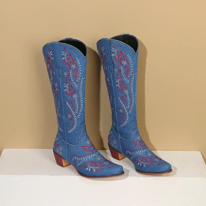 Blue Denim Western Cowgirl Kne - огляд і ціна Embroidery Flower
