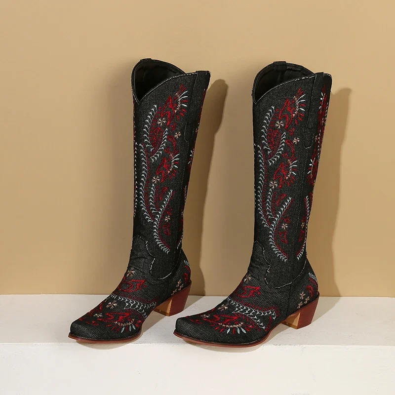 Blue Denim Western Cowgirl Kne - огляд і ціна Embroidery Flower